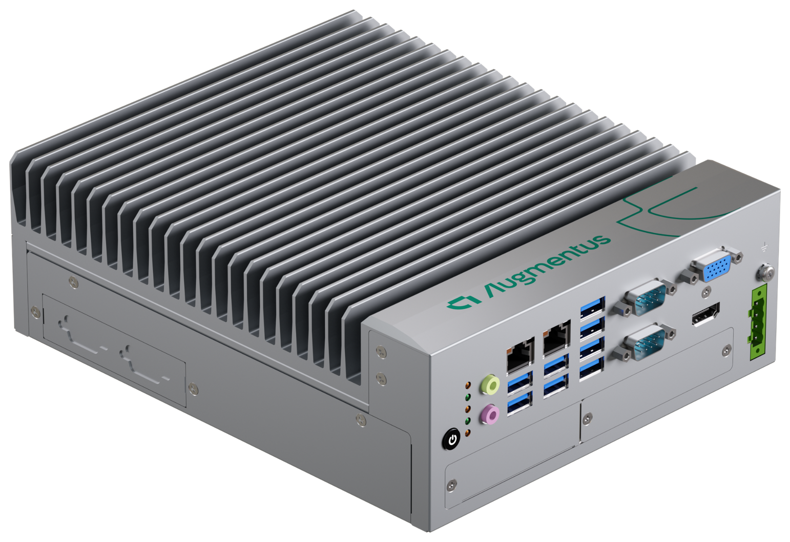 Augmentus fanless industrial controller with finned heatsink chassis